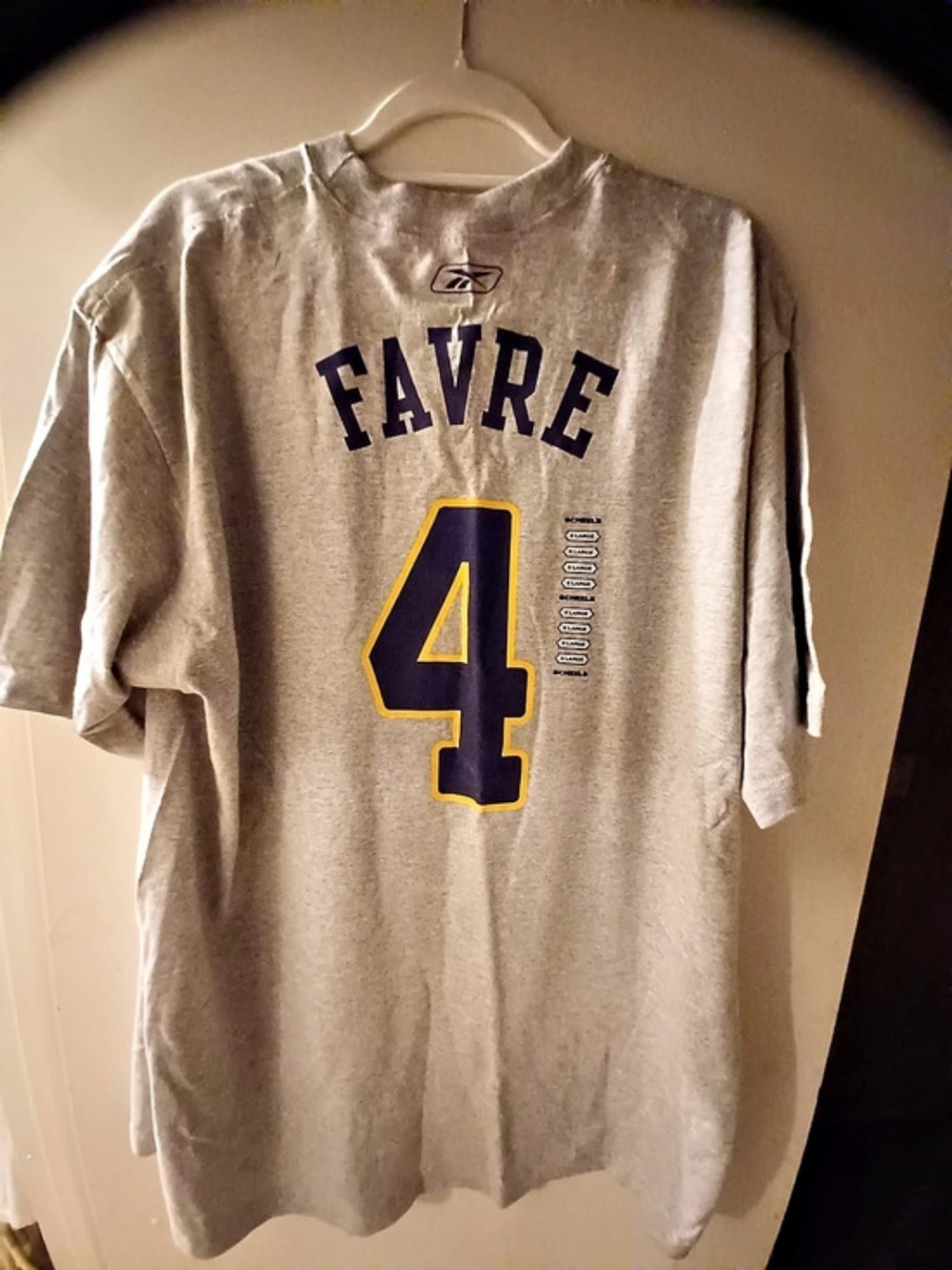 Reebok Brett Favre Minnesota Vikings Graphic T-Shirt Tee Gray & Purple XL